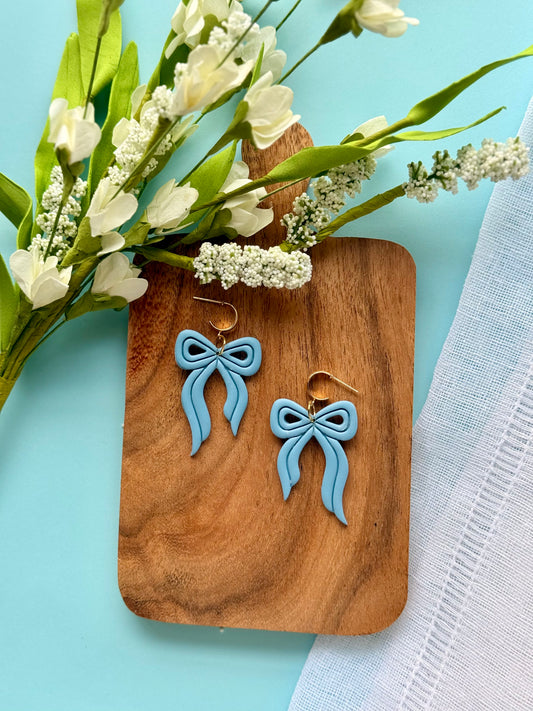 Sweet Blue Bow Hoop Dangles
