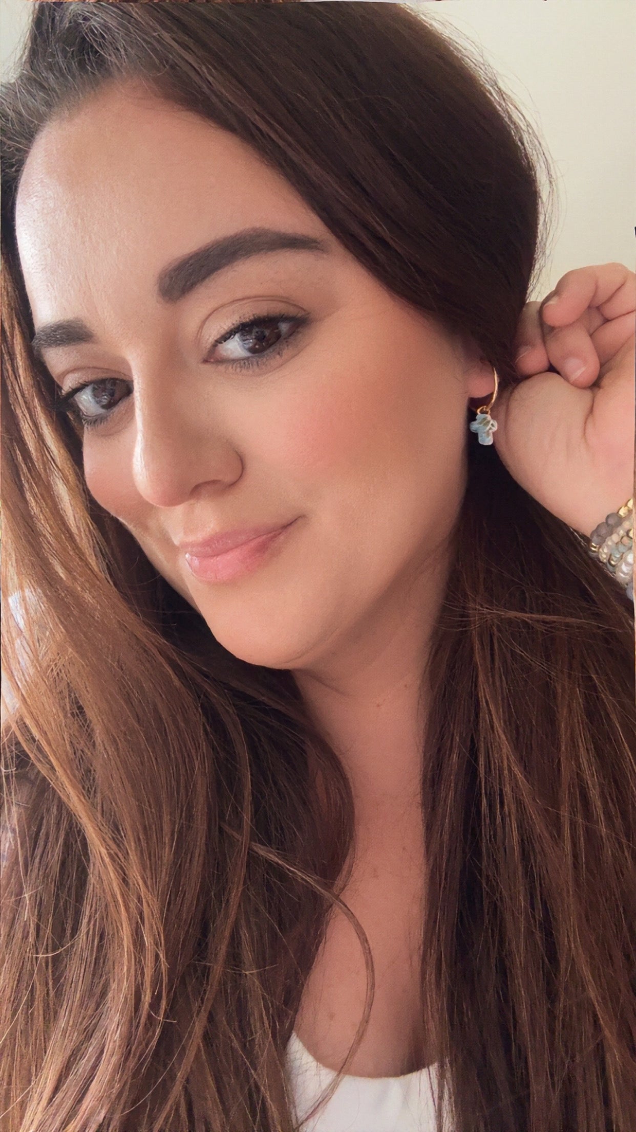 Mini Blue Floral Cross Hoops