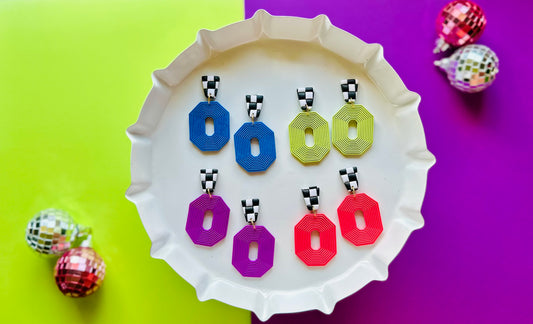Geo- Octagon Checkered Dangle