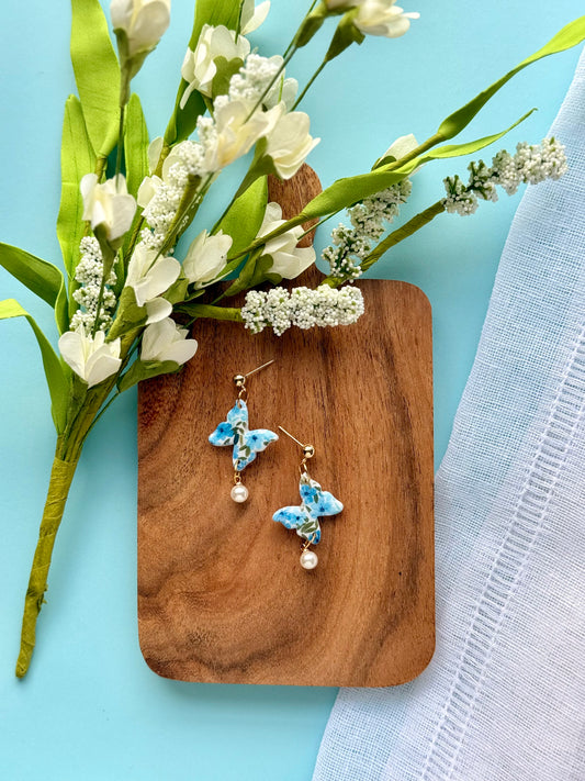 Blue Floral Butterfly Dangles